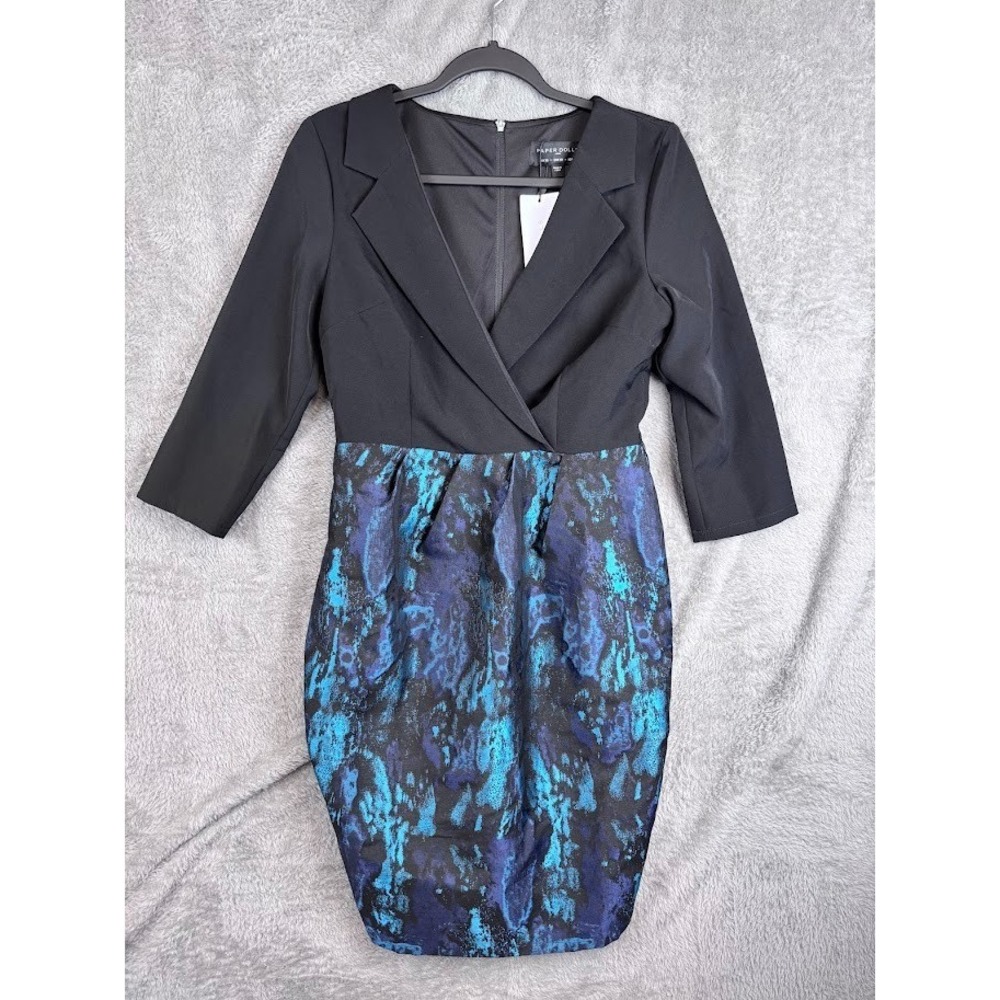 Paper Dolls by Little Mistress Dress Womens 6 US Black Blue Blazer‎ Sheath NWT